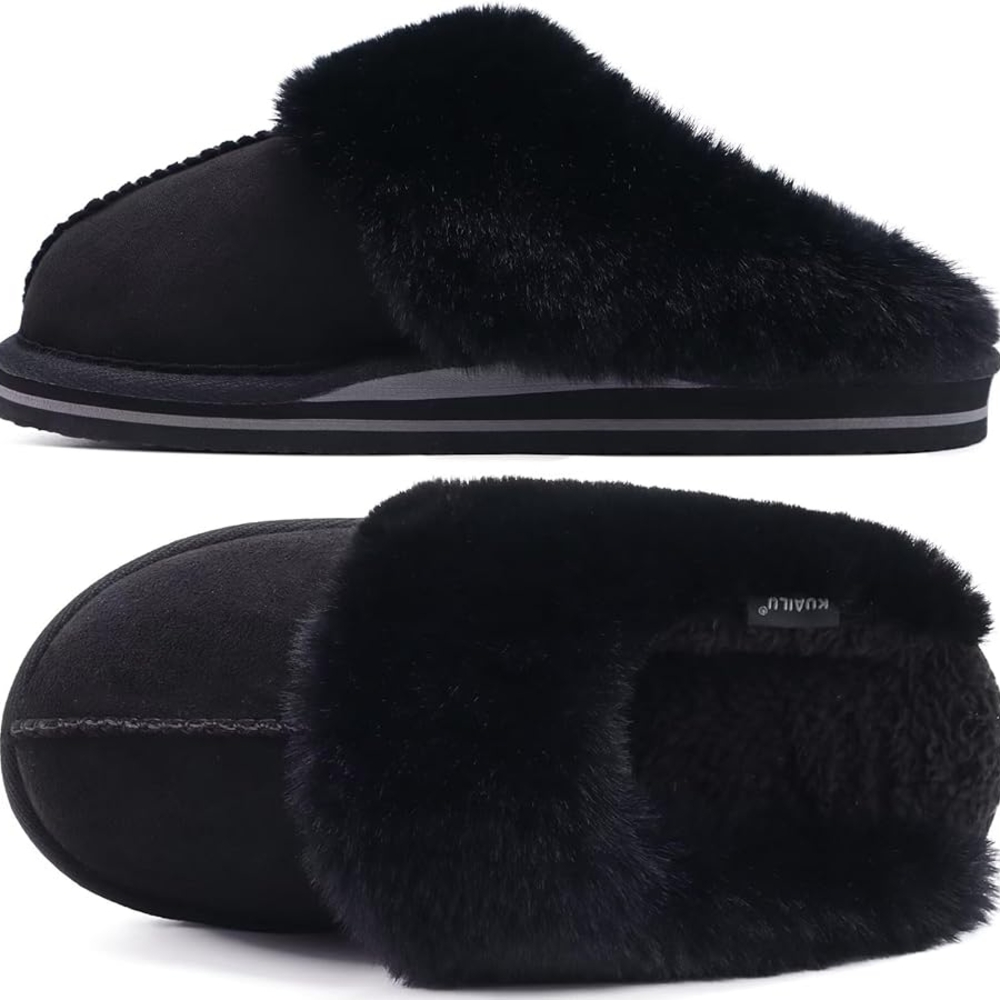 Women's Black Fur-Lined Slippers